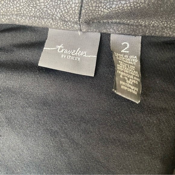 Black Chico's Travelers Waterfall Cardigan with faux leather lapels - Picture 4 of 5